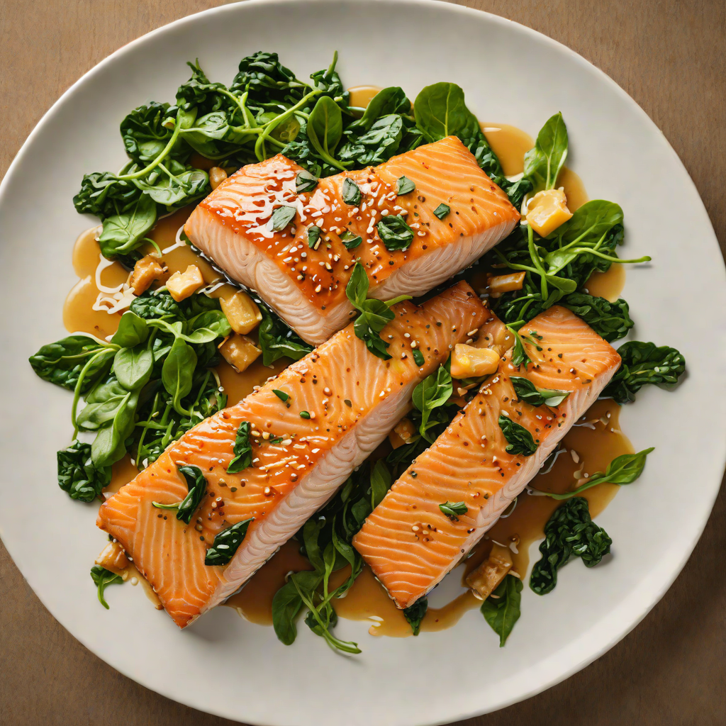 Pan-Seared Salmon with Honey-Ginger Glaze and Wilted Spinach
