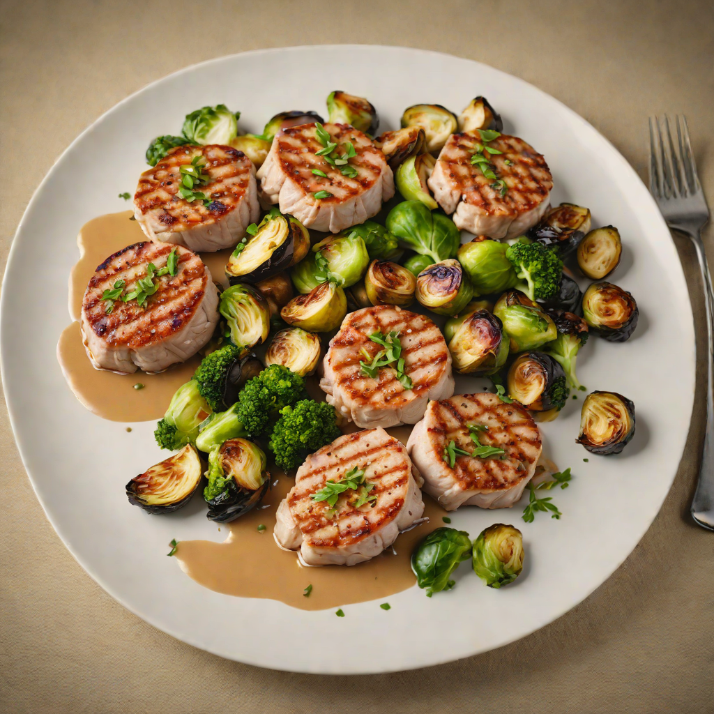 Sautéed Pork Tenderloin Medallions with Roasted Brussels Sprouts and Apple