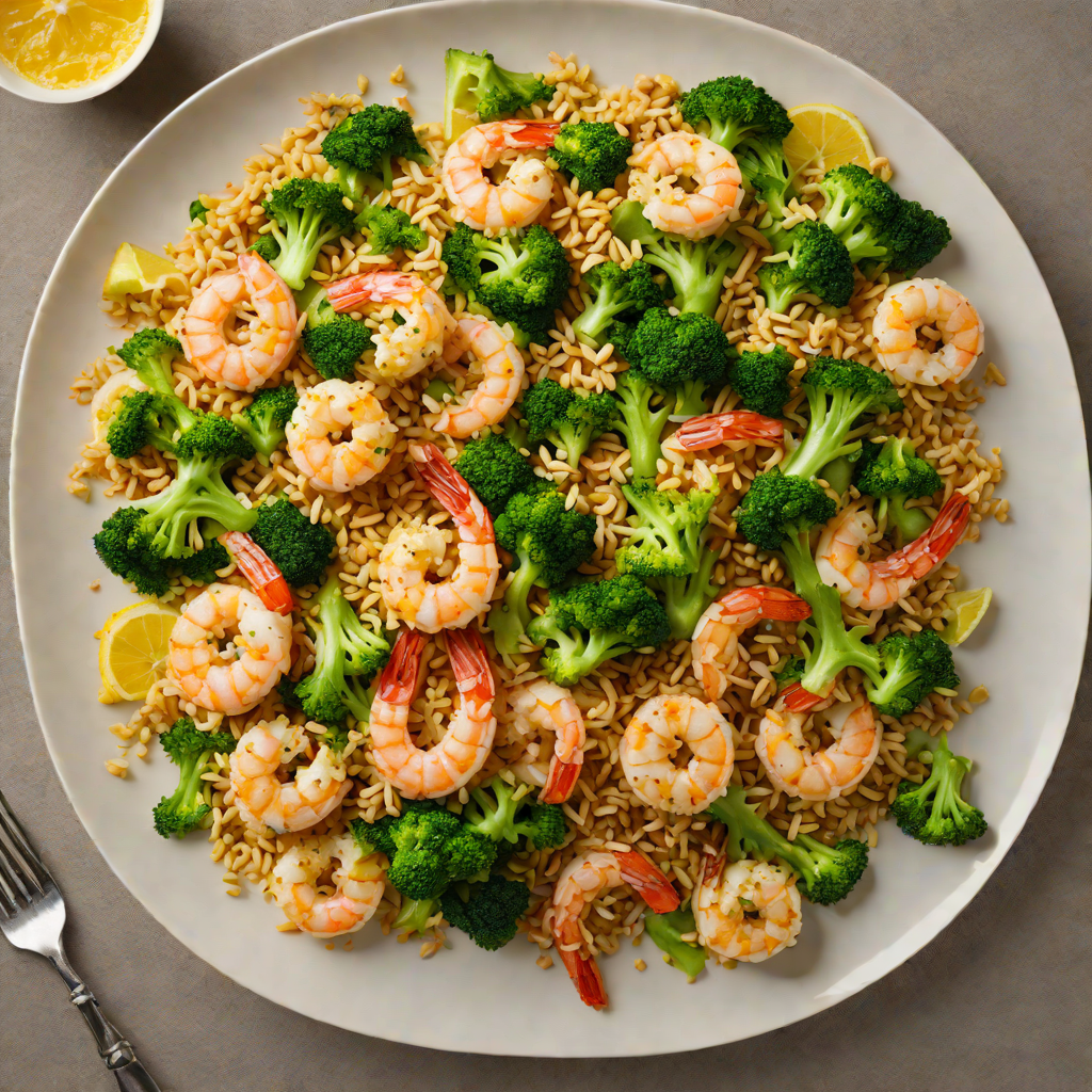 Sautéed Shrimp with Garlic Lemon Broccoli and Almond Crumble