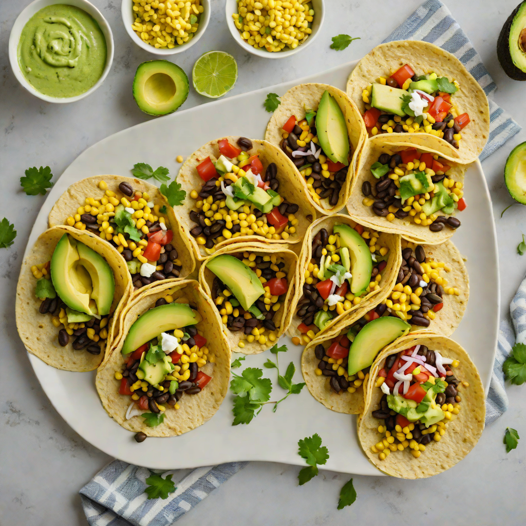 Black Bean and Corn Tacos with Avocado Lime Sauce