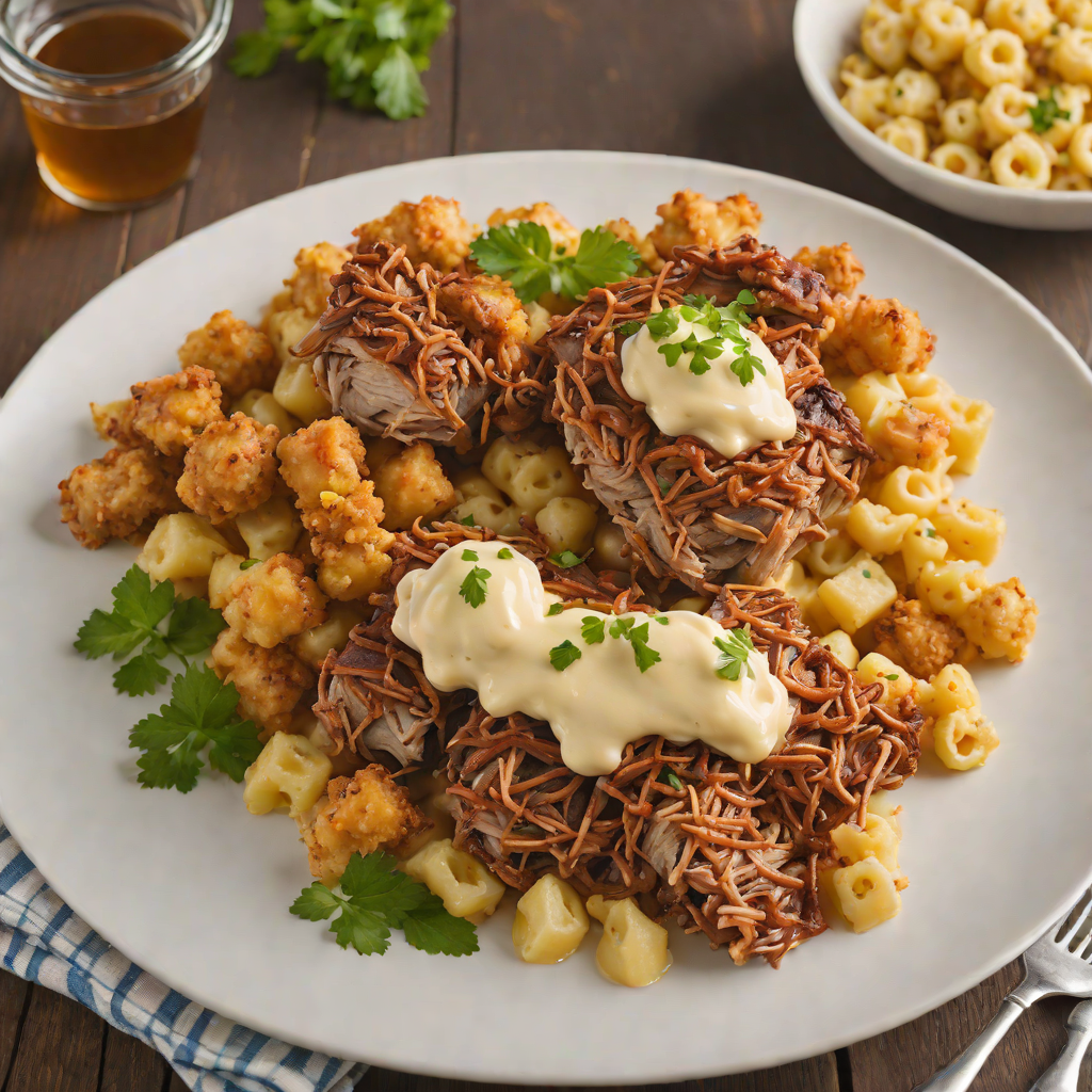 Southern-Inspired Pulled Pork with Creamy Macaroni and Tater Tot Casserole