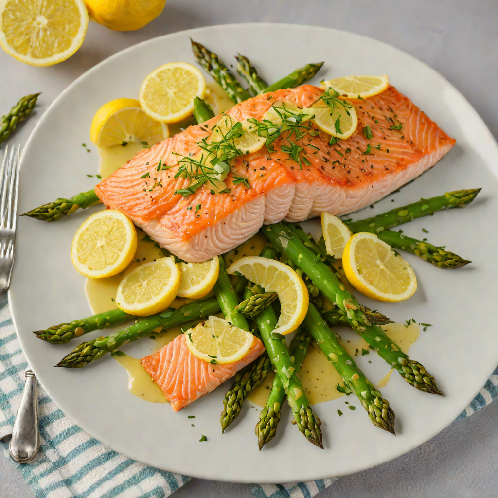 Oven-Roasted Salmon with Asparagus and Lemon-Dill Vinaigrette