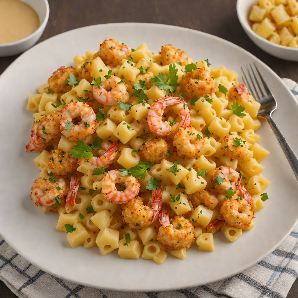 Shrimp and Tater Tot Mac and Cheese Casserole