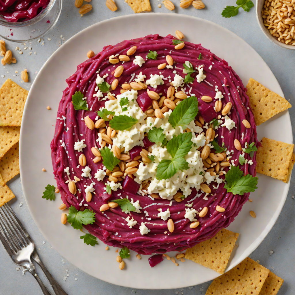 Layered Red Beet and White Bean Dip with Blue Cheese Crumbles