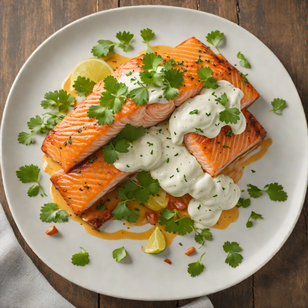 Pan-Seared Salmon with Cilantro Lime Yogurt Sauce
