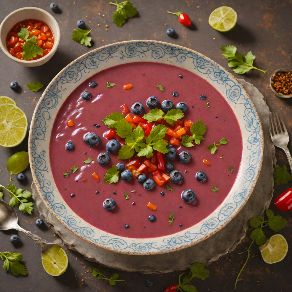 Blueberry and Red Pepper Gazpacho with Cilantro Lime Drizzle