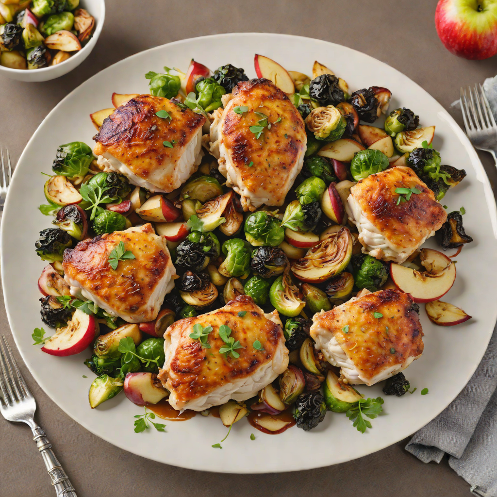 Skillet-Seared Chicken Thighs with Roasted Brussels Sprouts and Apples
