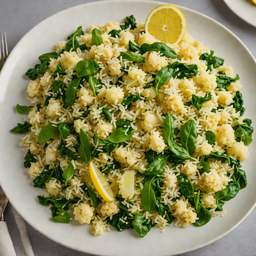 Sautéed Cauliflower Rice with Garlic, Spinach, and Lemon