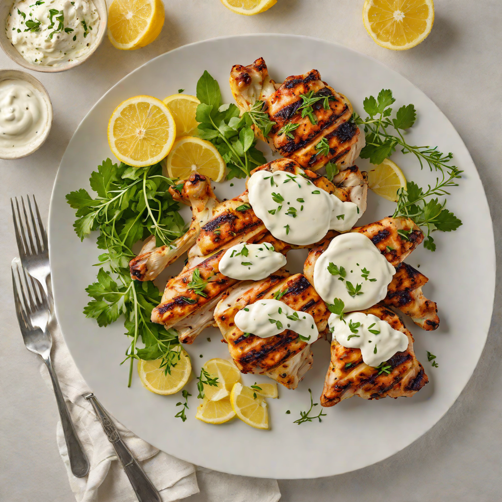 Herb-Grilled Chicken with Lemon and Garlic Yogurt Sauce