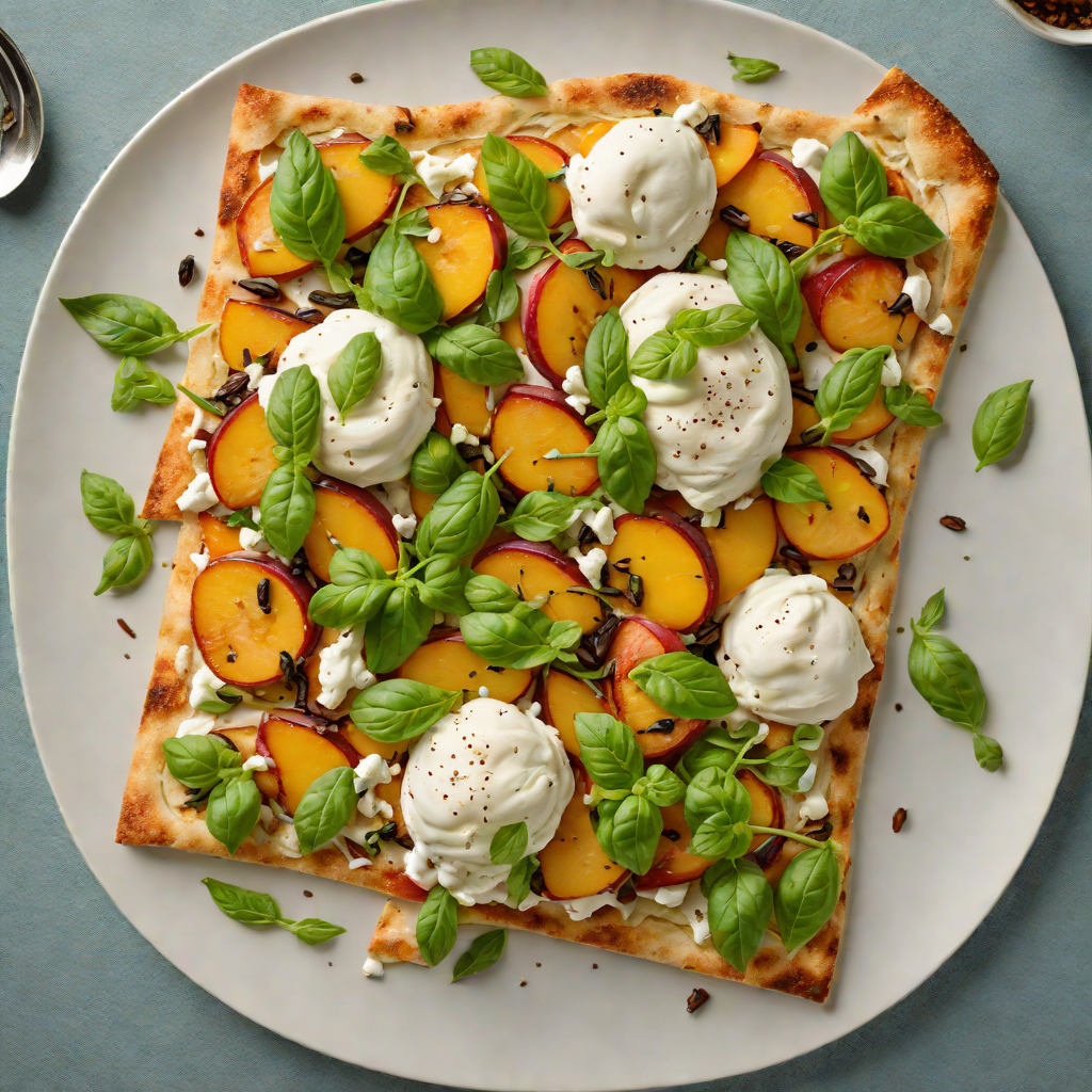 Spiced Peach and Burrata Flatbread with Basil
