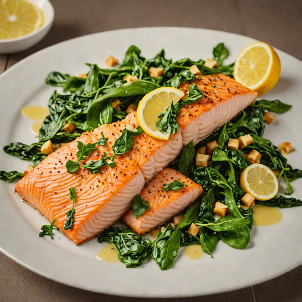 Pan-Roasted Salmon with Sautéed Garlic Spinach and Lemon