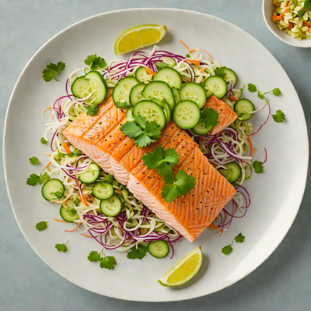 Ginger-Lime Poached Salmon with Cucumber Slaw