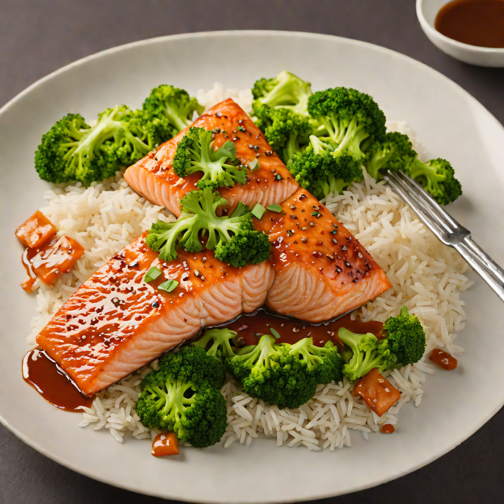 Stir-Fried Teriyaki Salmon with Steamed Rice and Broccoli