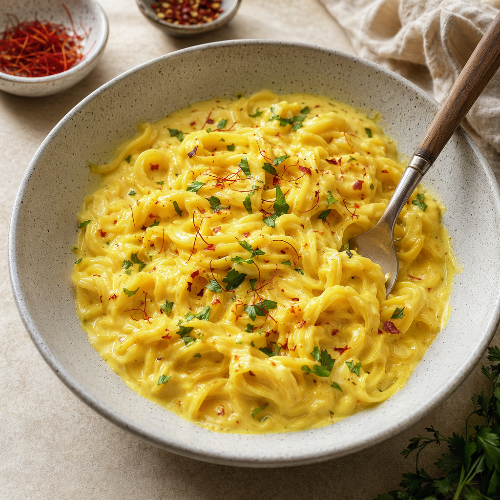 Wizard's Golden Pasta with Saffron Cream Sauce