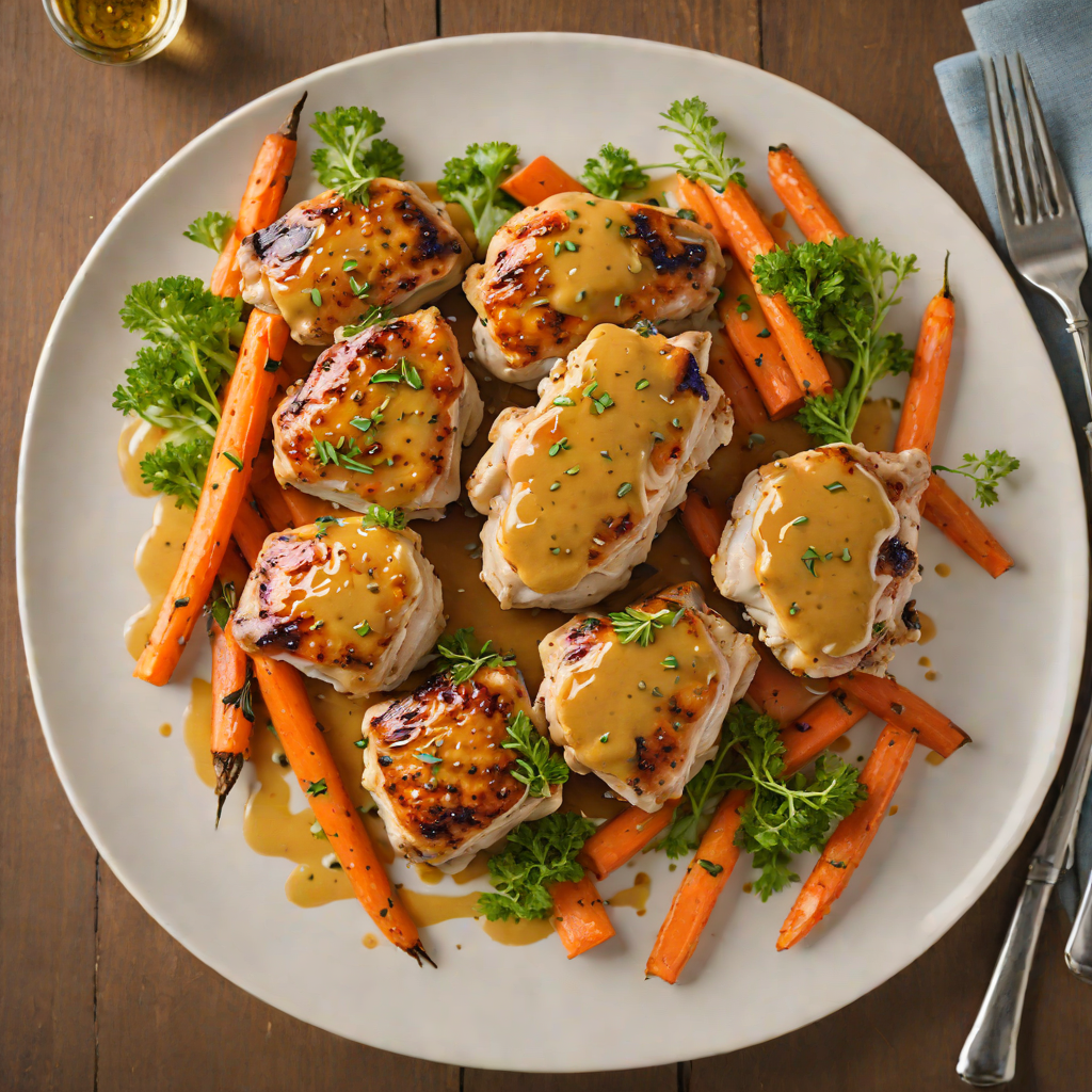 Pan-Seared Chicken Thighs with Honey Mustard Glaze and Roasted Carrots