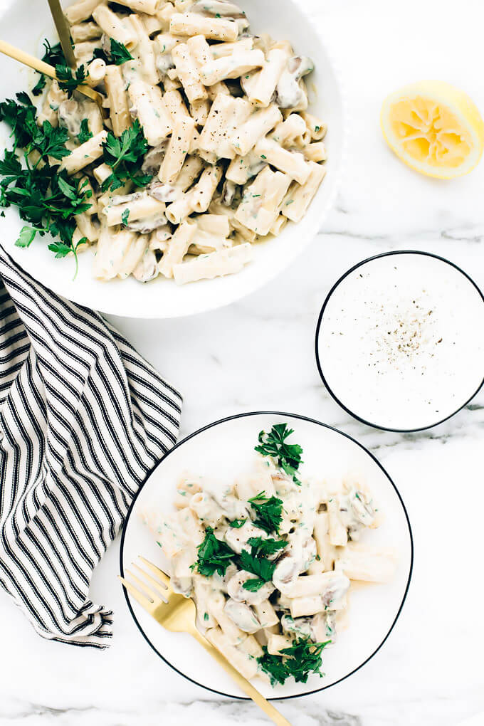 Best Vegan Creamy Mushroom Pasta with 'Best' Garlic Bread