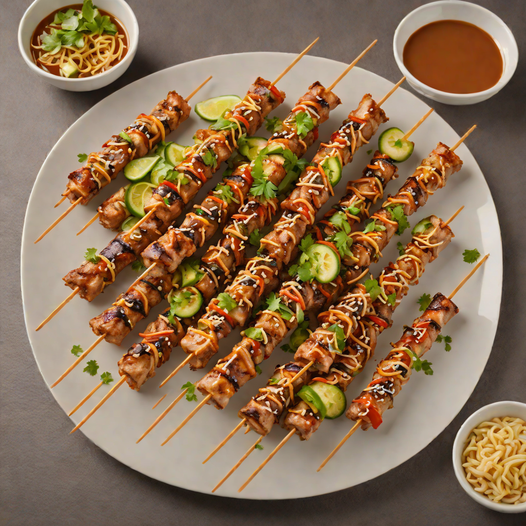 Grilled Ramen-Style Pork Skewers with Spicy Peanut Sauce