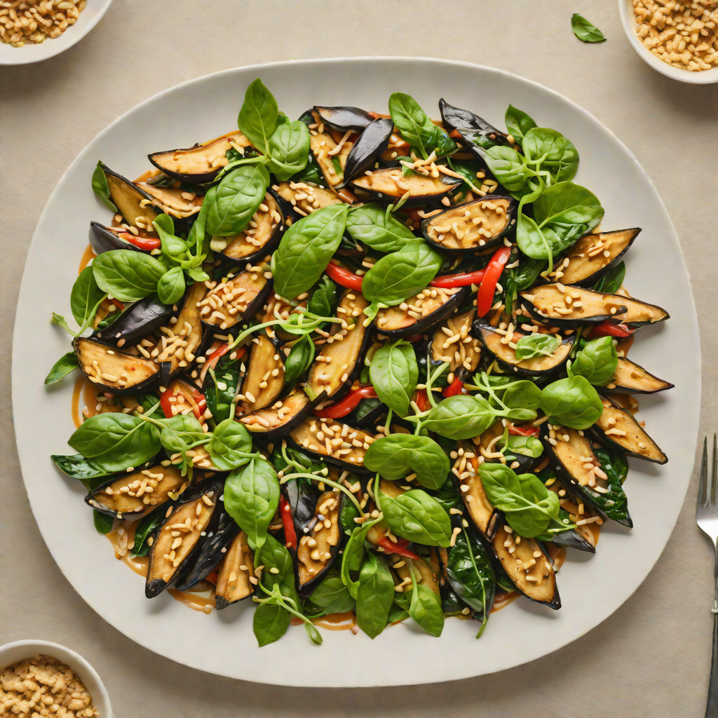 Eggplant and Spinach Stir-Fry with Tahini Sauce