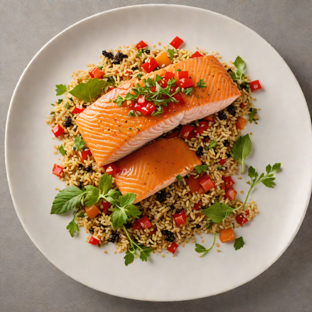Pan-Seared Salmon with Red Pepper Coulis and Herbed Quinoa