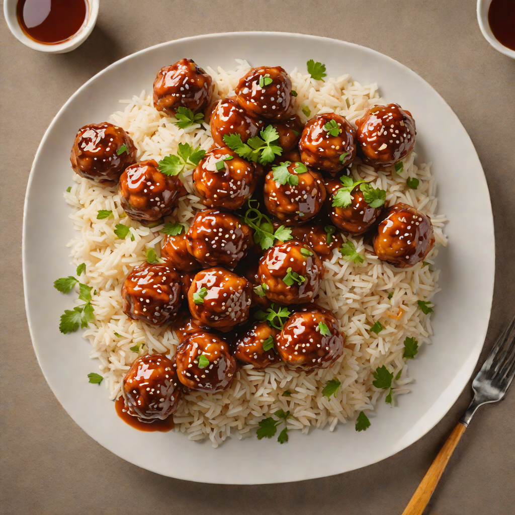 Sweet and Tangy Sticky Chicken Meatballs with Rice