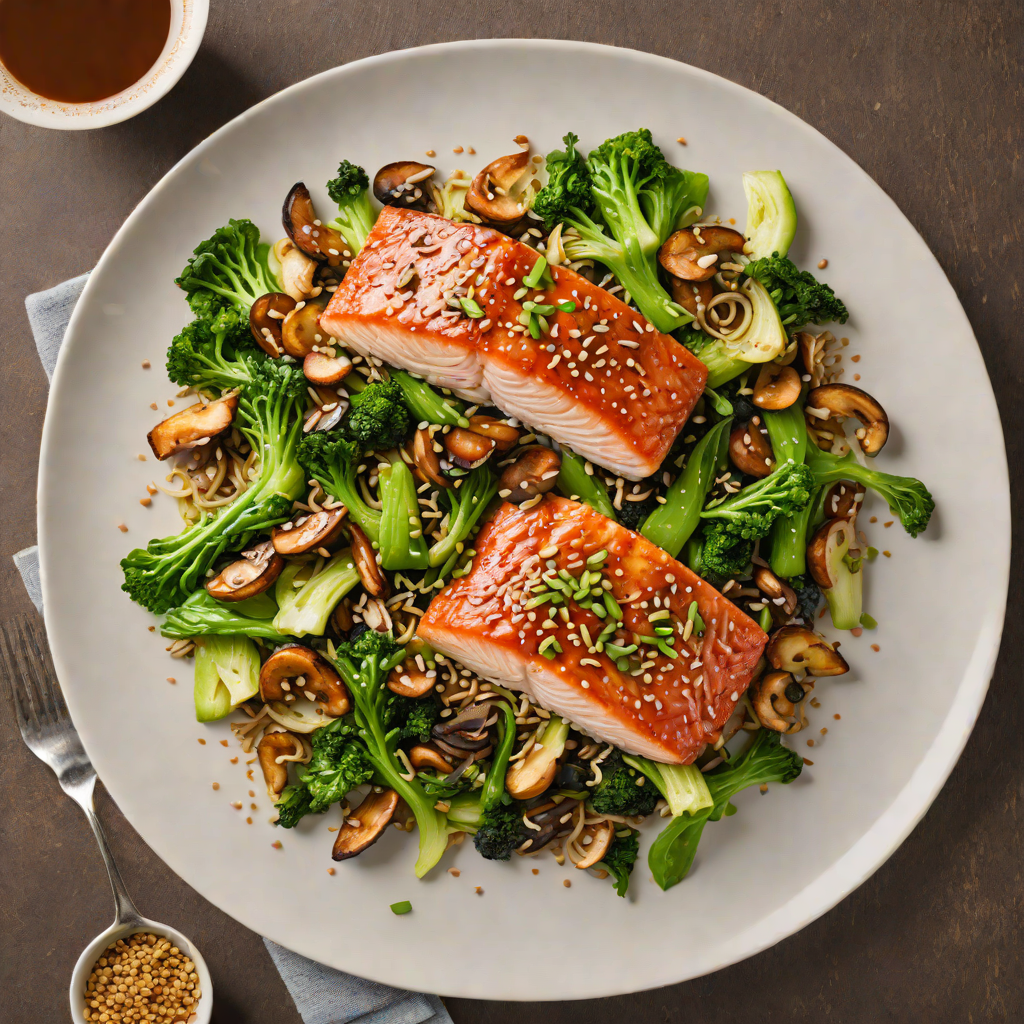 Sesame-Ginger Glazed Salmon with Stir-Fried Bok Choy and Shiitake Mushrooms