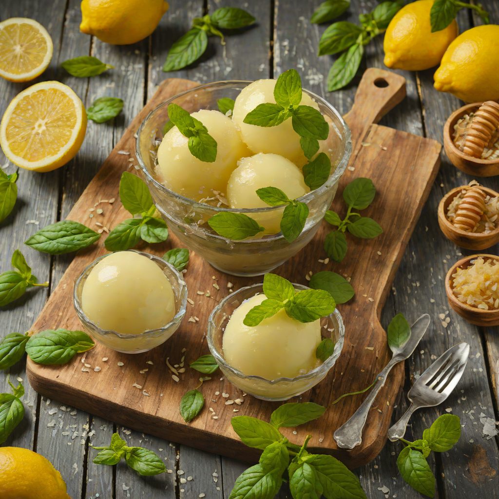 Lemon-Basil Sorbet with Honey and Fresh Mint