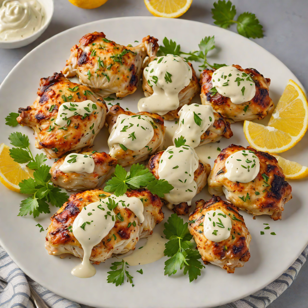 Baked Lemon-Garlic Chicken Thighs with Sour Cream Herb Sauce