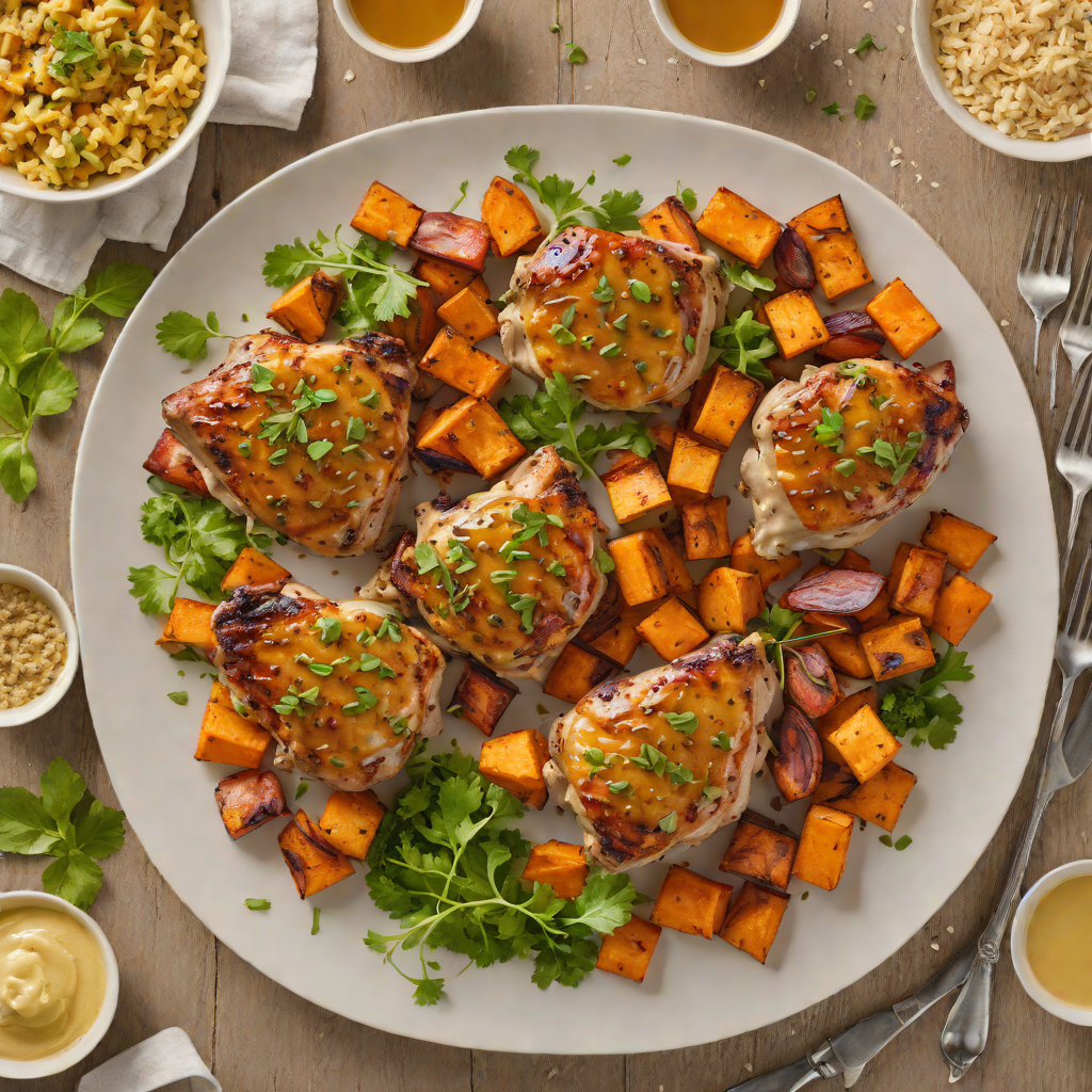 Baked Honey-Mustard Chicken Thighs with Roasted Sweet Potatoes