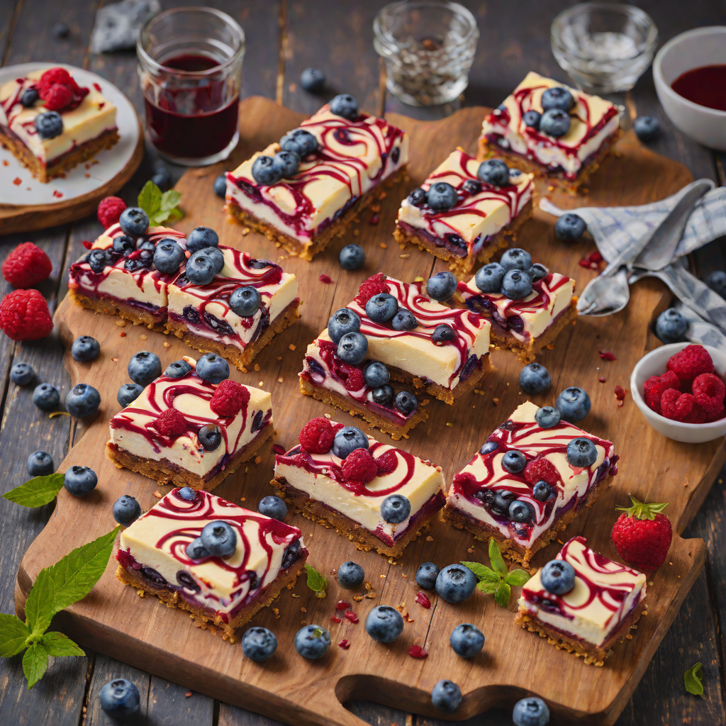 Blueberry and Red Velvet Swirl Cheesecake Bars