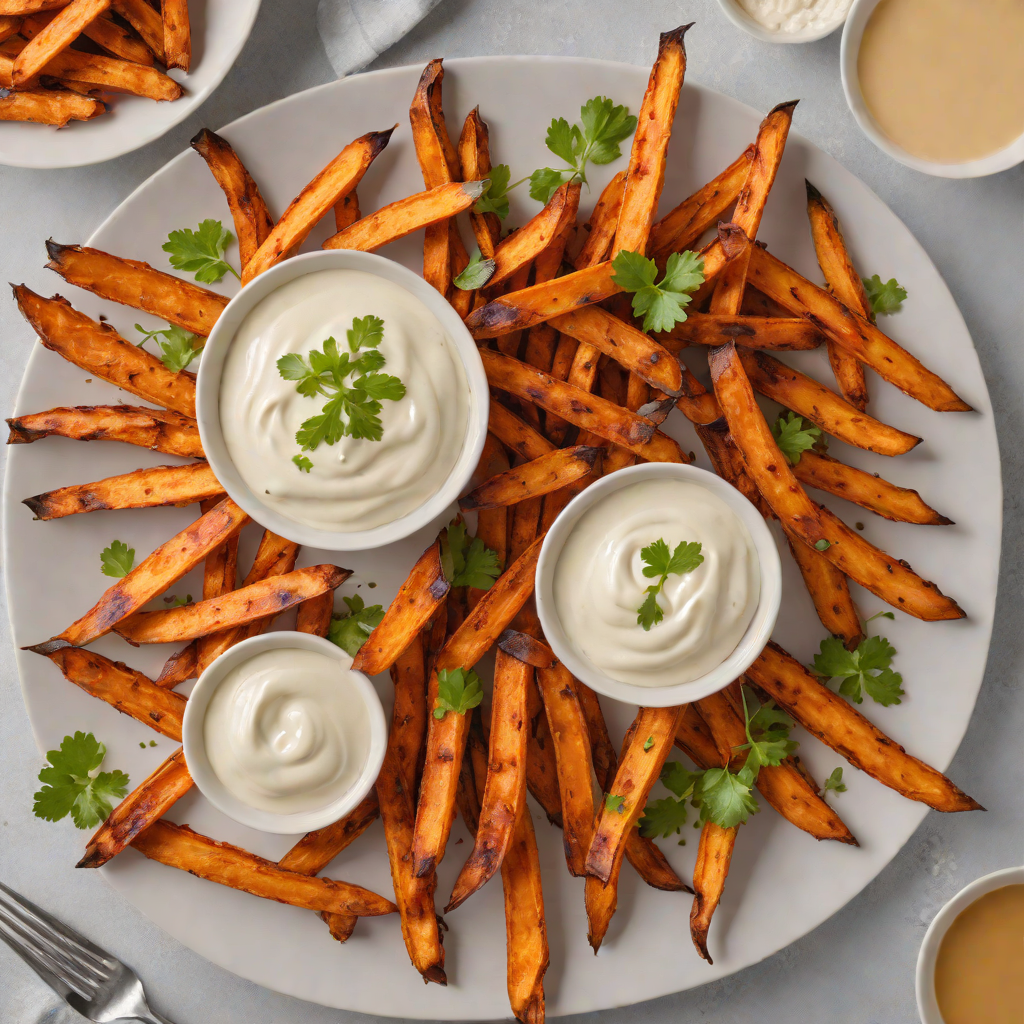 Homemade Baked Sweet Potato Fries with Yogurt Dip
