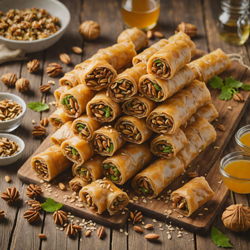 Honey-Glazed Greek Baklava Rolls with Walnut Filling