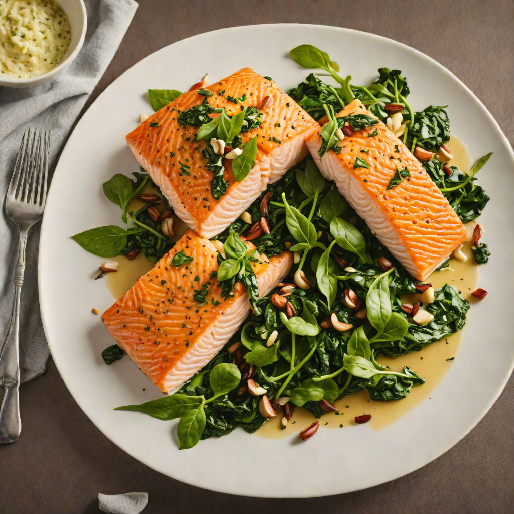 Herb-Roasted Salmon with Garlic-Spinach Sauté