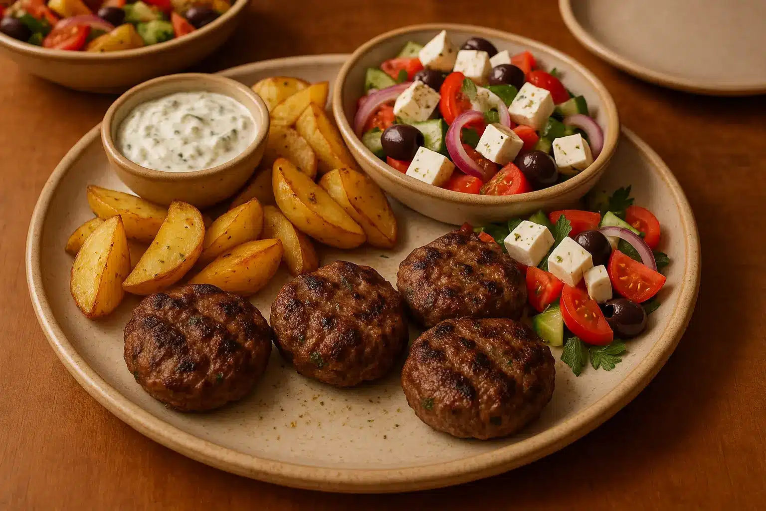Baked Biftekia with Fresh Herb Salad
