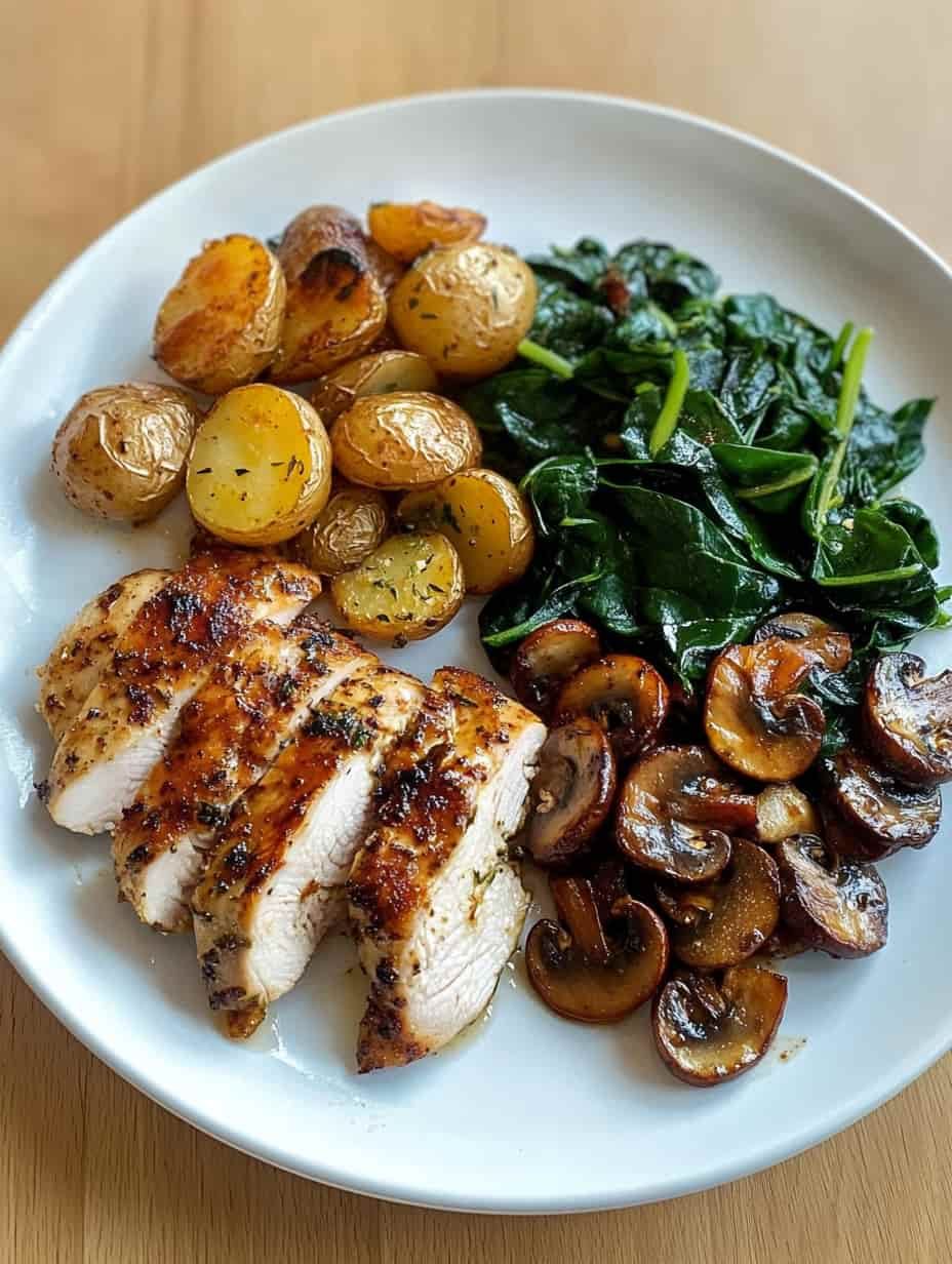 Sautéed Garlic Herb Chicken with Spinach and Mushrooms
