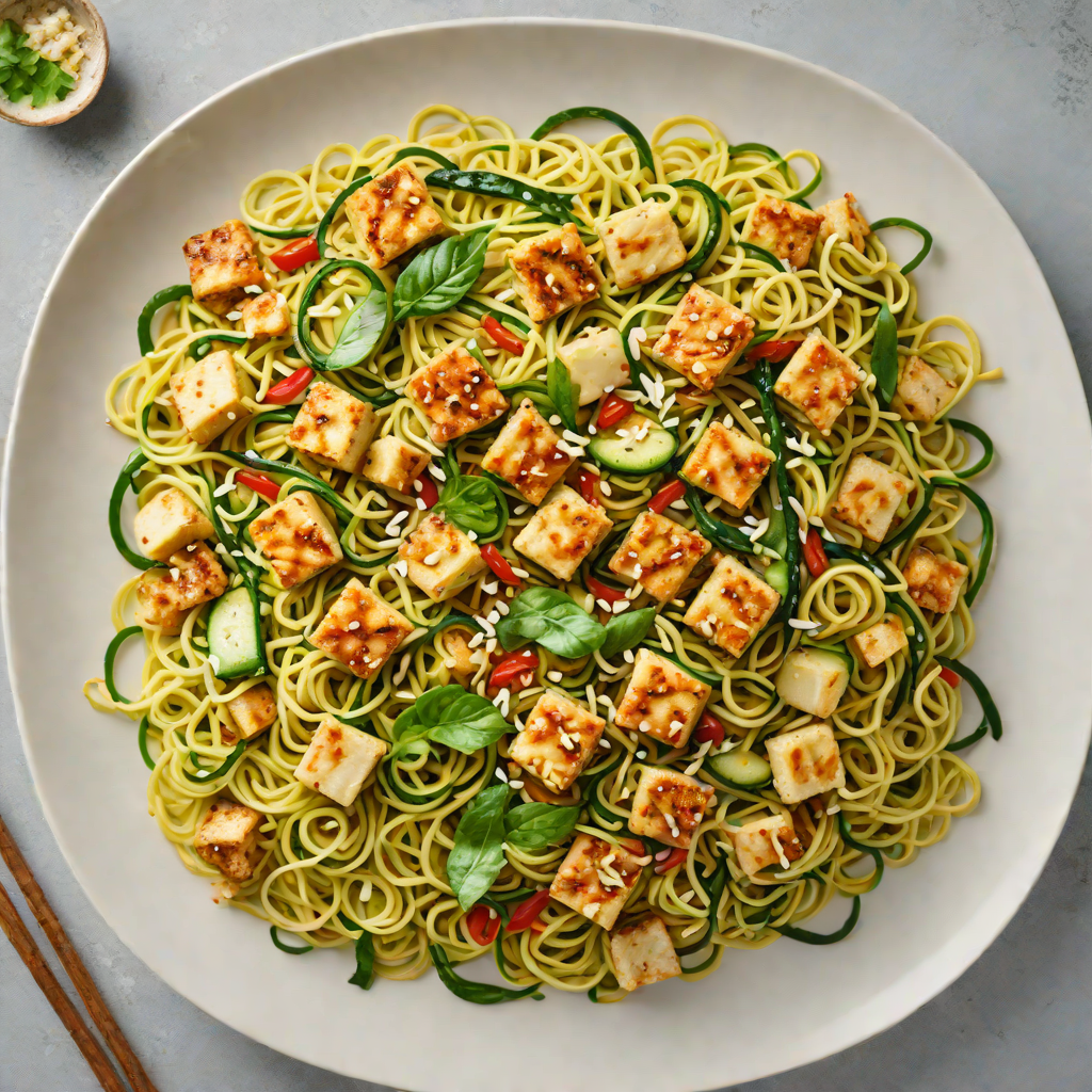 Low-Carb Zucchini Noodle Stir-Fry with Tofu and Garlic