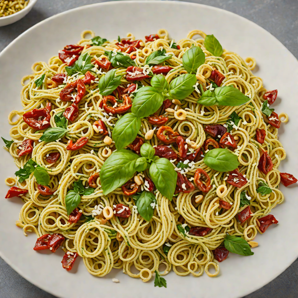 Basil-Pine Nut Pesto Pasta with Sun-Dried Tomatoes