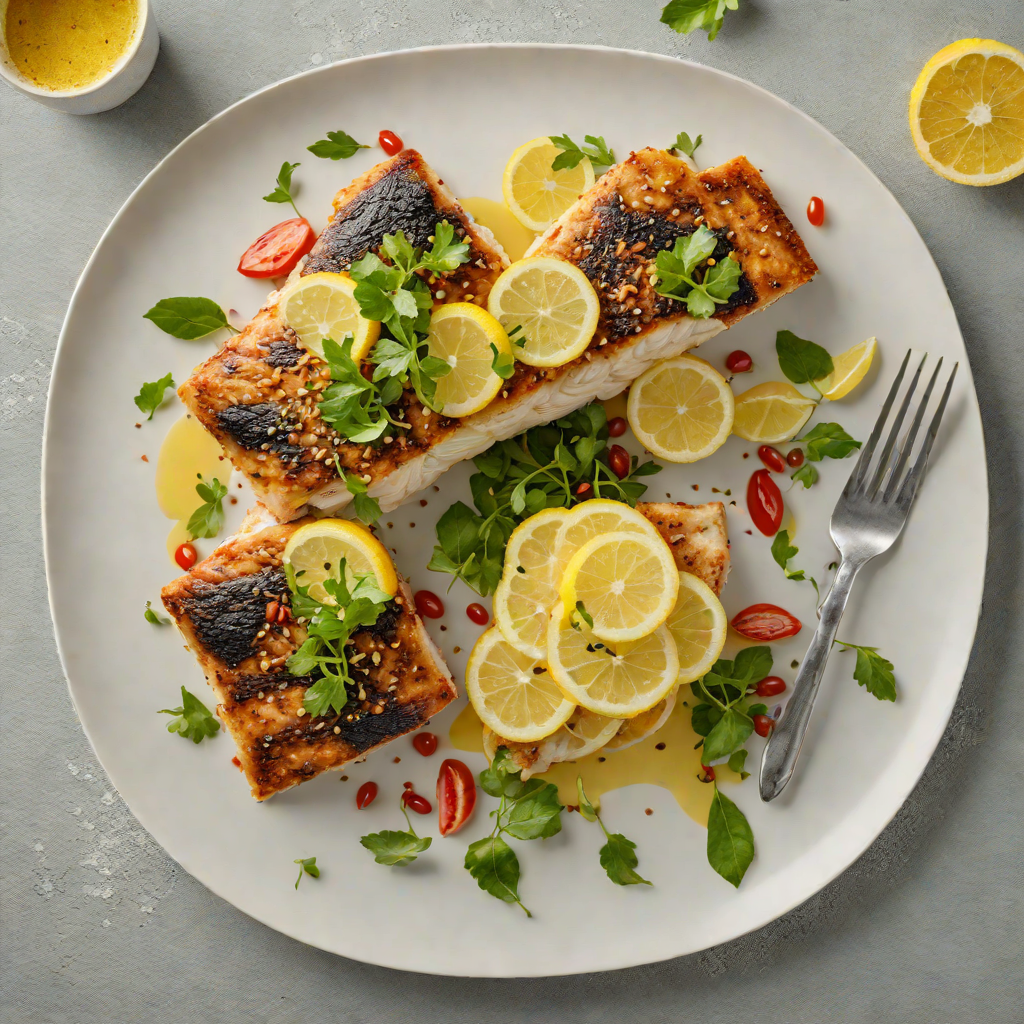 Barramundi Fillets Pan-Seared with Lemon Myrtle Butter and Finger Lime Salad