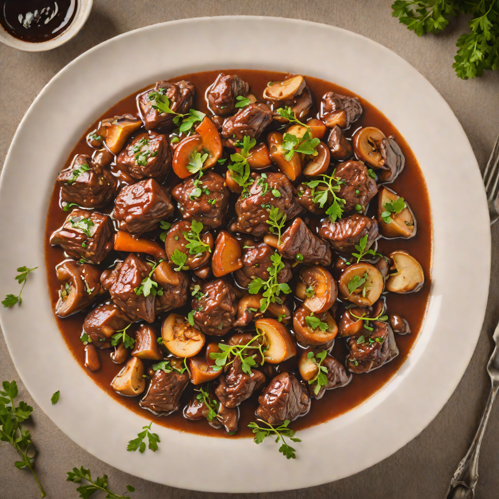 French Slow-Cooked Beef Bourguignon with Mushrooms