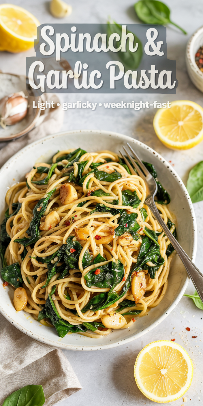 Lemon-Garlic Pasta with Sautéed Spinach and Feta