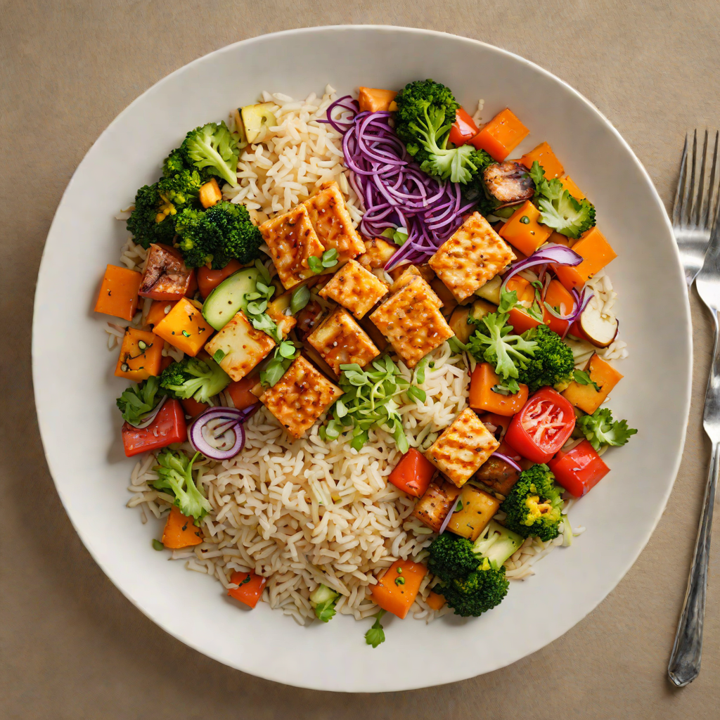 Fourth Layer Vegan Rice Bowl with Roasted Tofu and Seasonal Vegetables