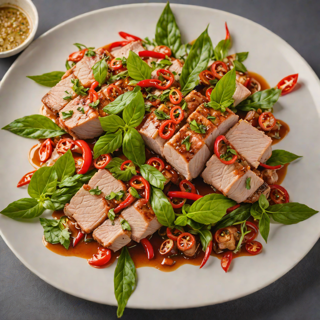 Pan-Seared Pork Collar with Thai Basil and Chili