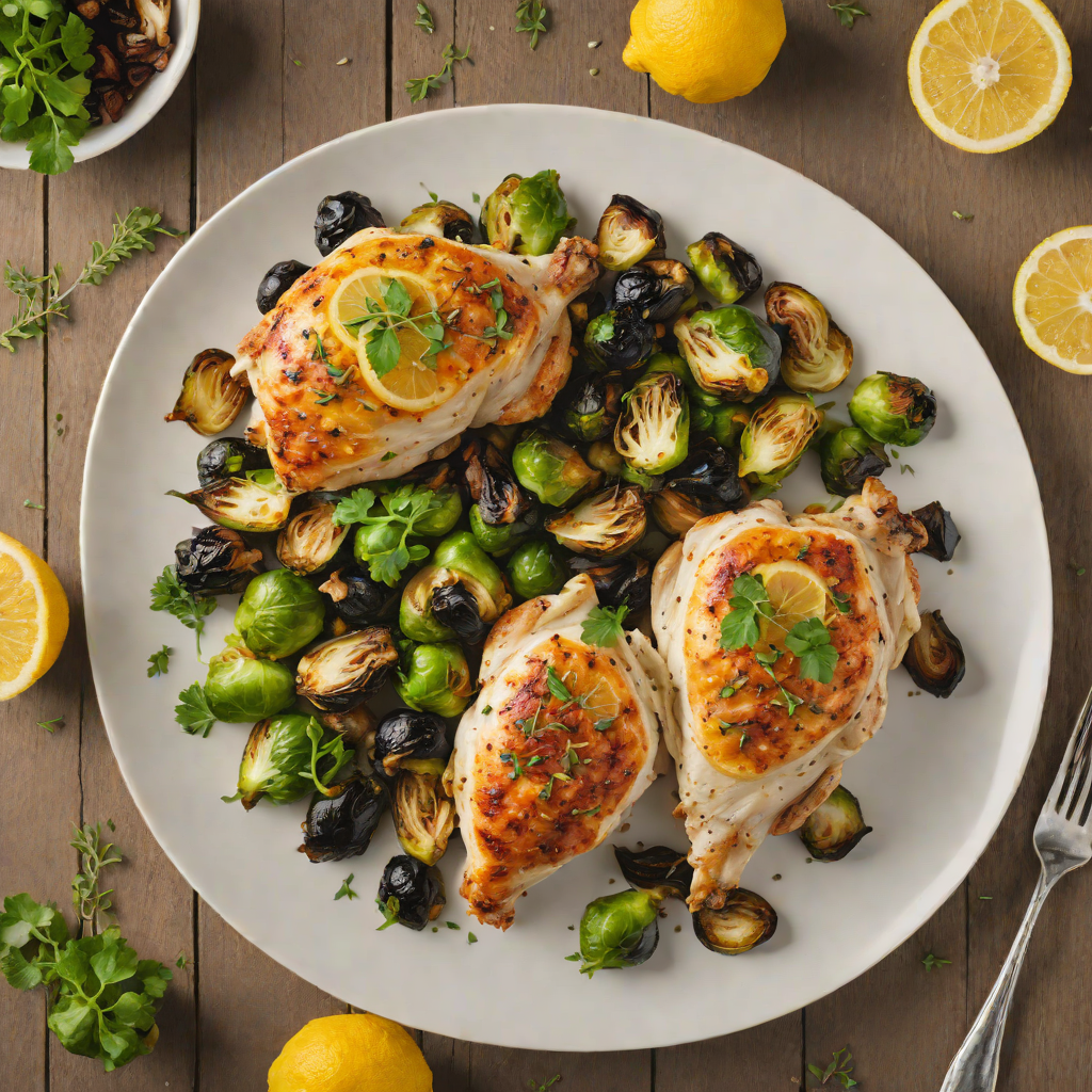 Baked Lemon-Thyme Chicken with Roasted Brussels Sprouts