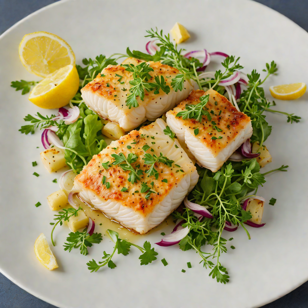 Pan-Seared Cod with Lemon-Garlic Butter and Herb Salad