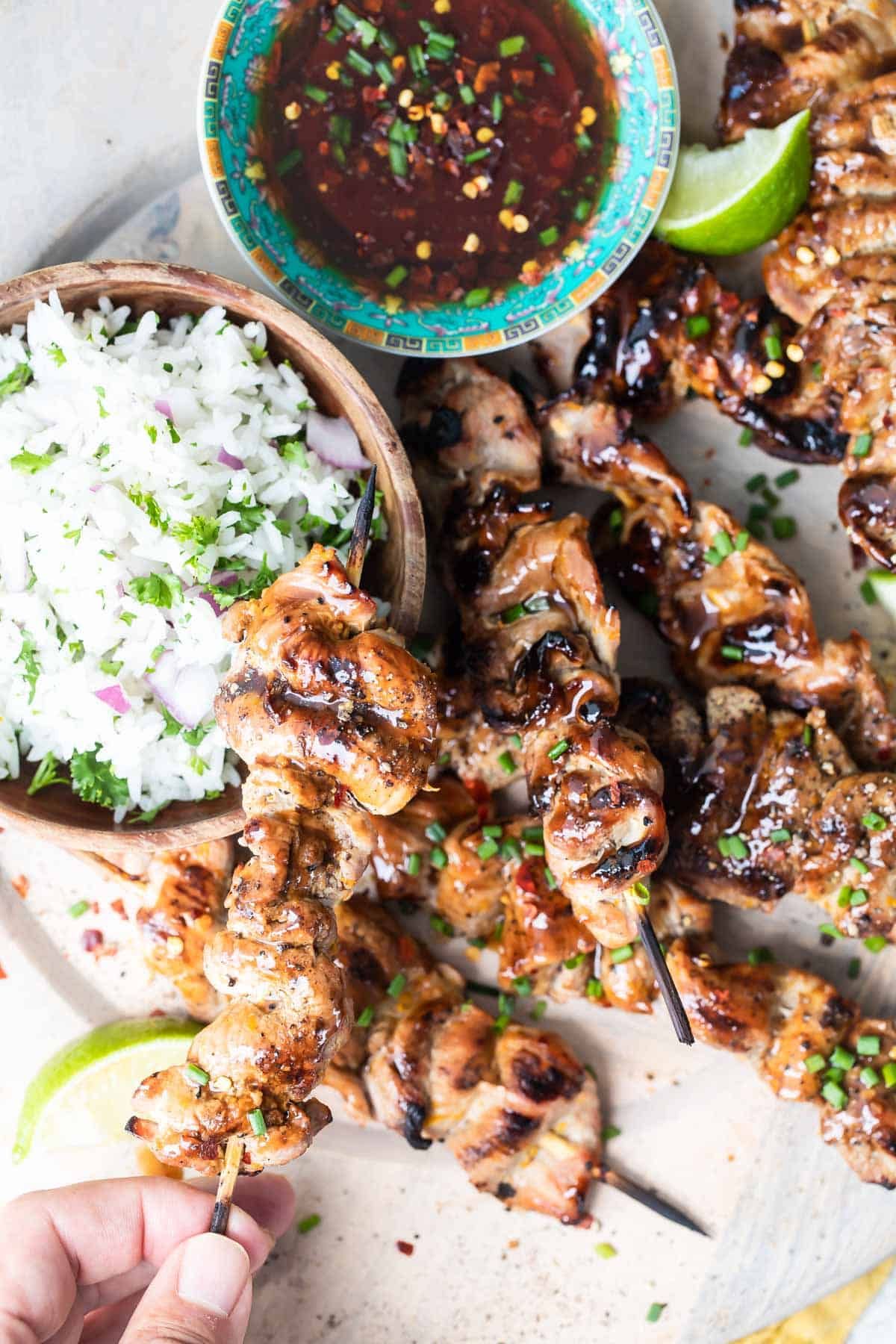 Grilled Citrus-Cumin Pork Skewers with Mint Yogurt Sauce