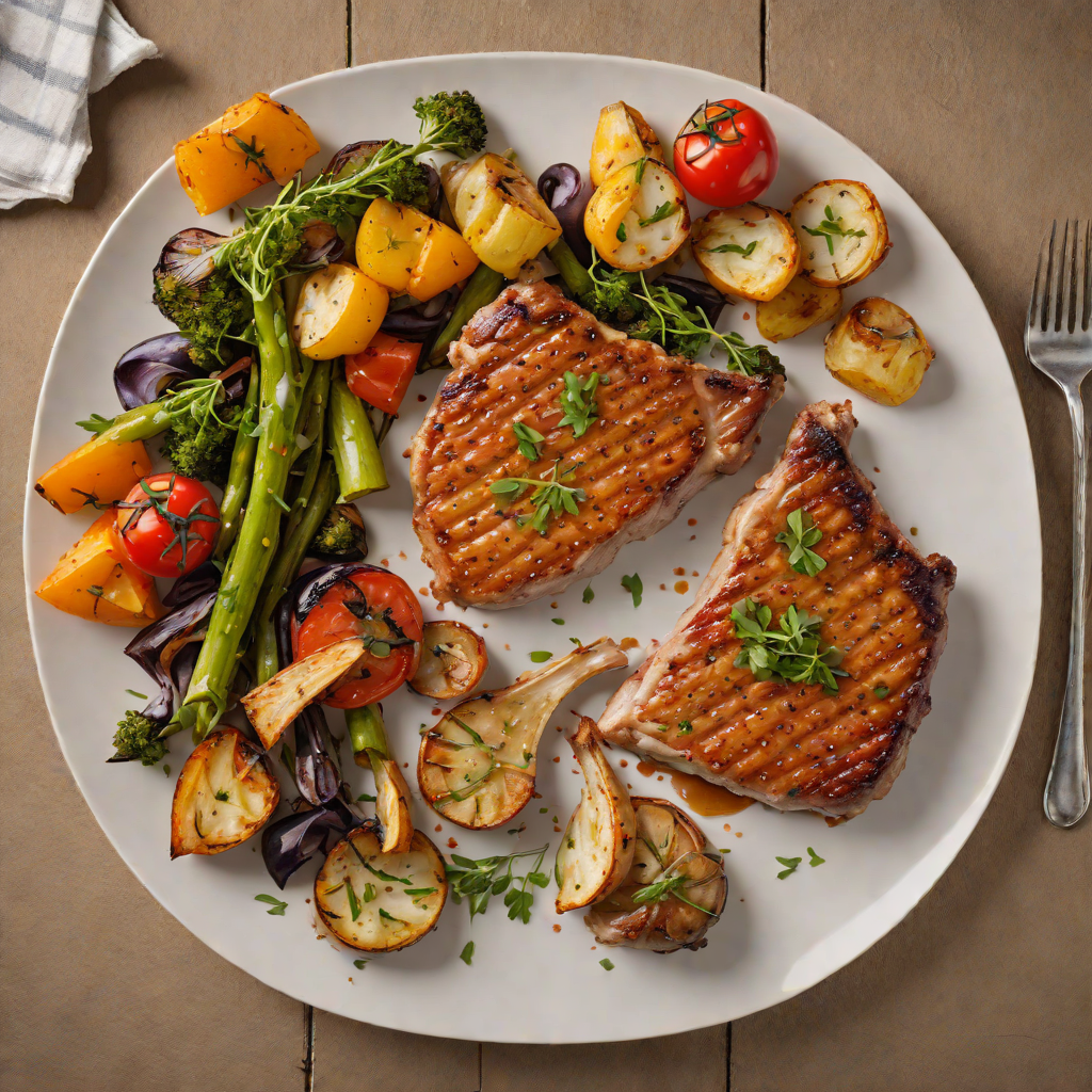 Sheet Pan Half-and-Half Glazed Pork Chops with Roasted Vegetables