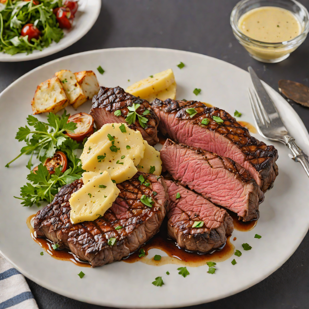 Grilled Blackened Flat Iron Steak with Charred Garlic Butter