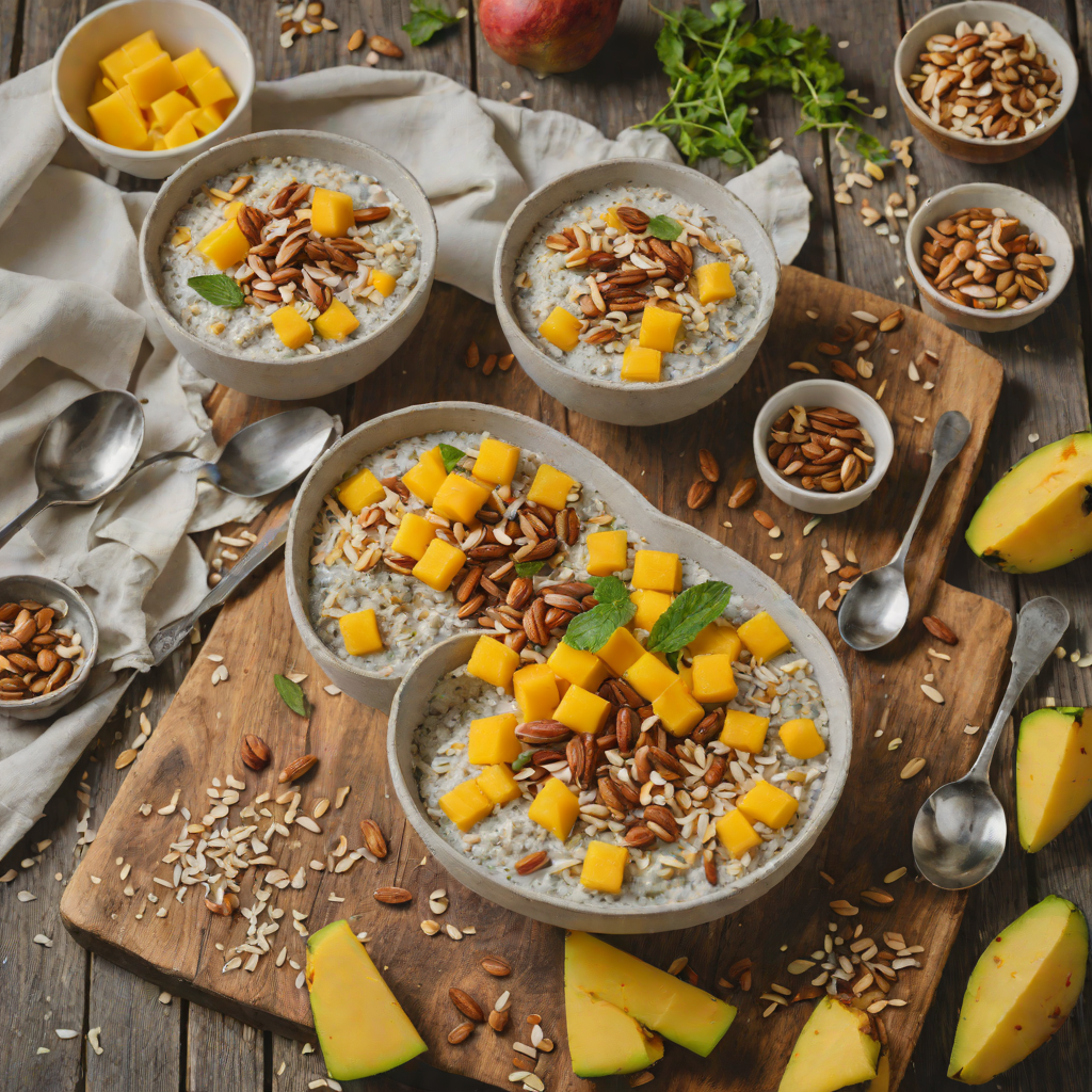 Baked Vegan Coconut-Chia Pudding with Mango and Toasted Almonds