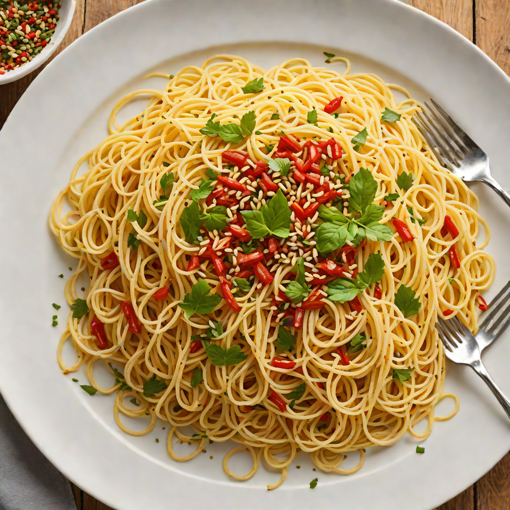 Spaghetti Tossed in Garlic-Infused Olive Oil with Crushed Red Pepper