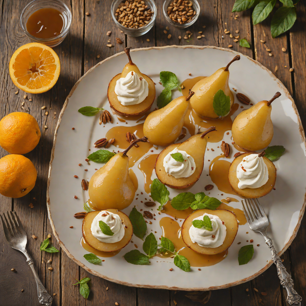 Orange Cardamom Poached Pears with Spiced Whipped Cream