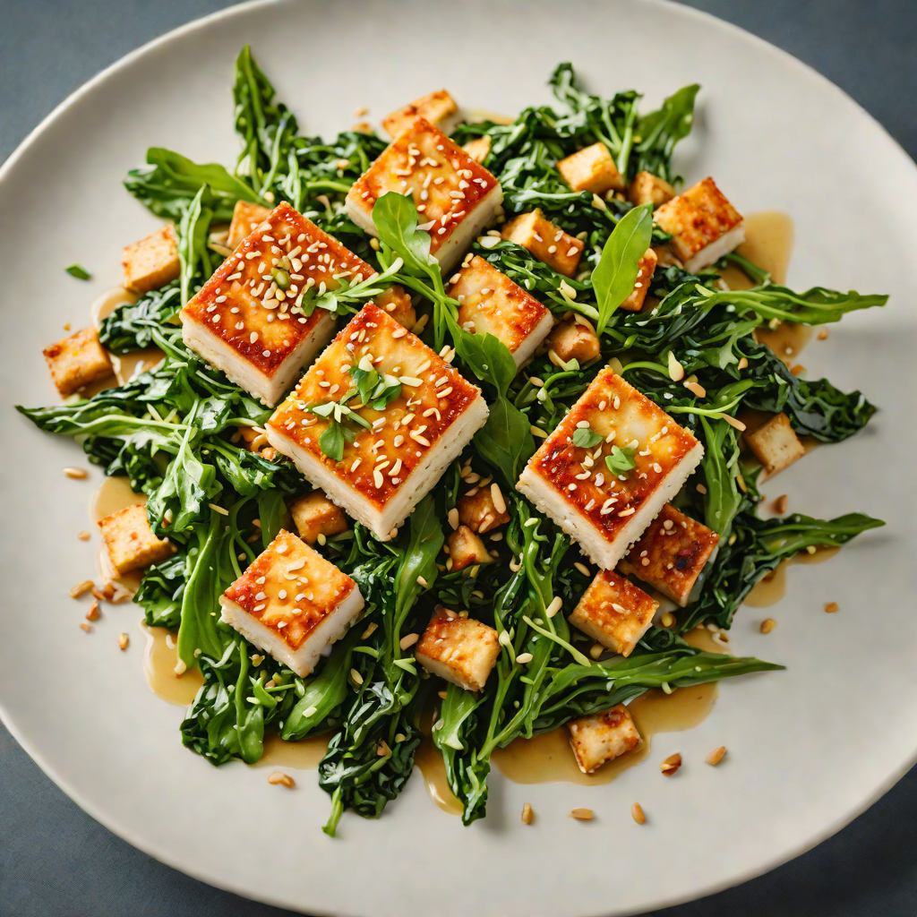 Crispy Pan-Seared Tofu with Sautéed Ginger-Garlic Greens